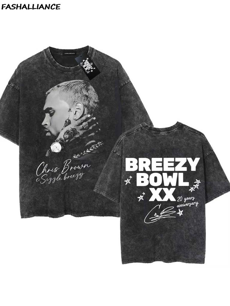 T-shirt Chris Brown Tag Breezy Bowl XX Tour T-shirt Oversize Lavata Vintage Cotone Hiphop Streetwear CB
