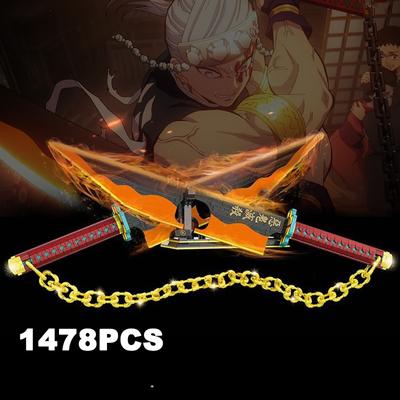 1478PCS Dämon Slayer Uzui Tengen Schwert Anime Ninja Bausteine Messer Waffe Spielzeug Katana Modell Montieren Ziegel Geschenke Für Kinder