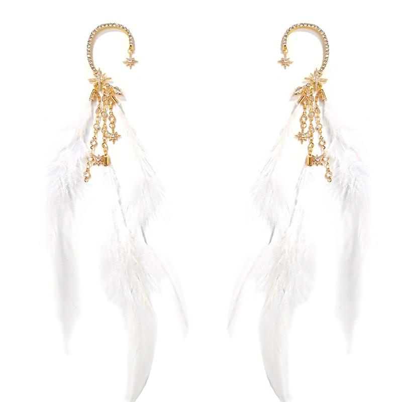 

Feather Tassels Earrings with Rhinestones Star Chain Lightweight Ear Cuff Accessories For Women Daily Wear Or Party