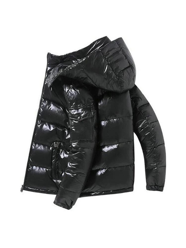Brand White Duck Down Coats Man Winter Fashion Solid Zipper Outwears Thicken Down Jacket Men Casual Hood Shiny Warm Loose Parkas