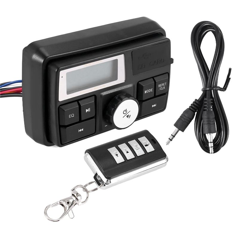 NEW-Motorcycle Audio MP3 Radio Sound System Stereo Speakers Bluetooth Waterproof FM 5 EQ Functions LCD Display USB/SD/TF