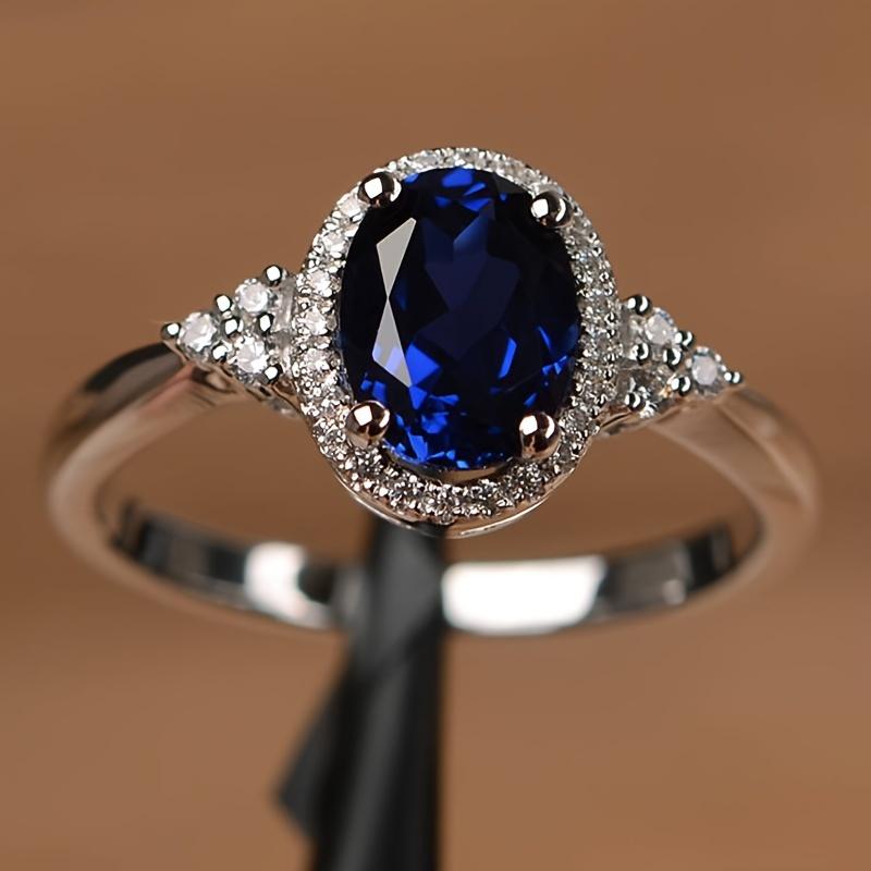 Exquisite Blue Oval Ring, a Symbol of Eternal Love, a Promise Ring, Elegant Jewelry for Girls' Parties, Birthday Gift