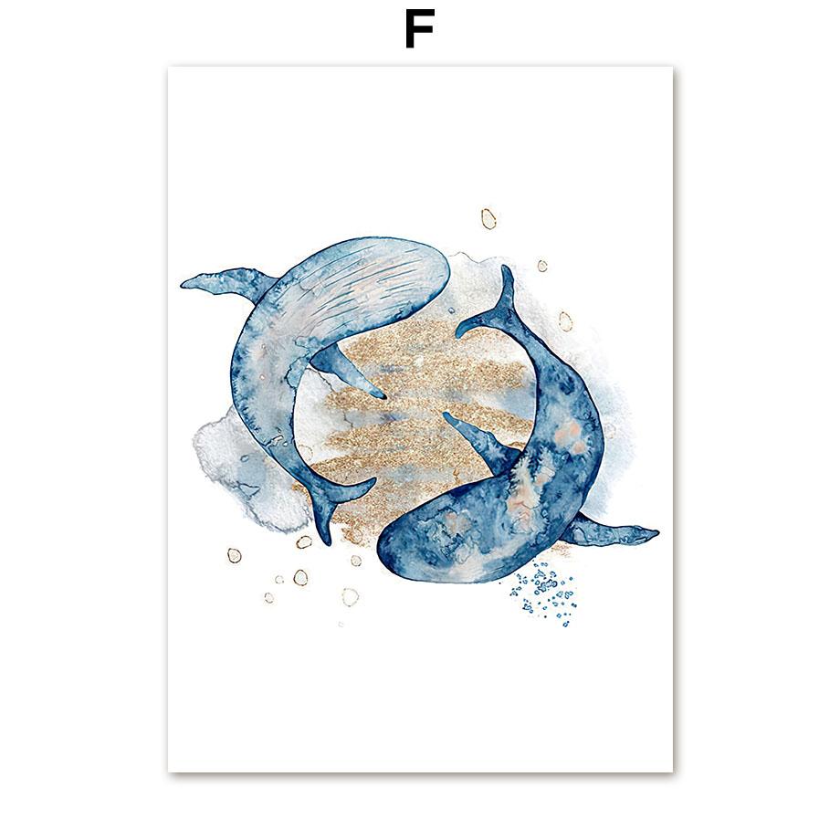 

Морской конек, осьминог, манта, кит, медуза, настенное искусство, холст, картины, скандинавские постеры и принты, настенные картины, декор детской комнаты для малышей 21x30cm No Framed