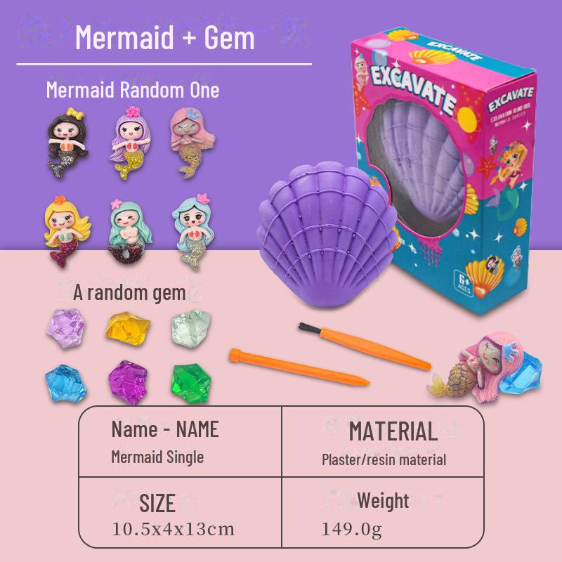 Mermaid Gem Ring Archaeological Excavation Kit: DIY Educational Treasure Digging Toy for Kids