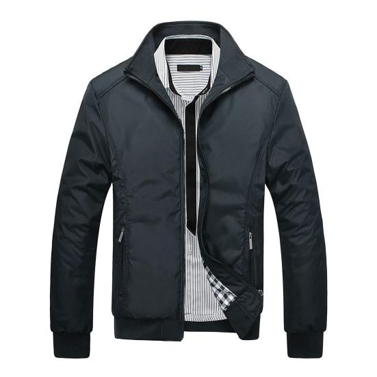 Men Autumn Winter Jacket Stand Collar Long Sleeves Pockets Zipper Closure Male Business Casual Daily Wear Outerwear Coat