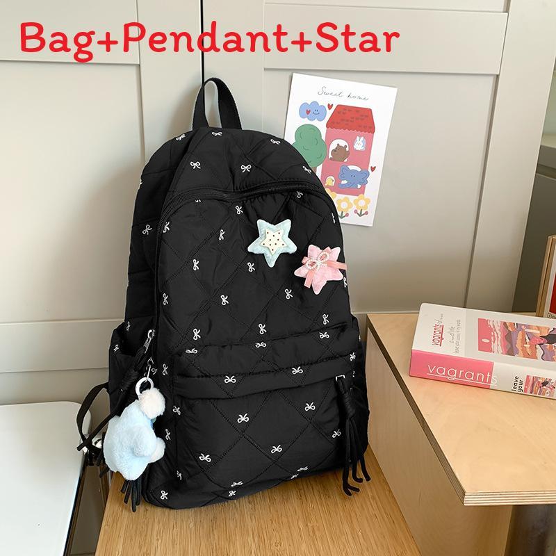Embroidered Backpack For Girls With Waterresistant Nylon Material For Casual Travel чёрный