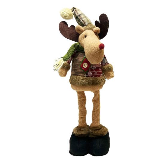 Christmas Plush Doll Plaid Standing Santa Snowman Reindeer Plush Figure with Retractable Legs for Xmas Holiday Party Fireplace Table Decor