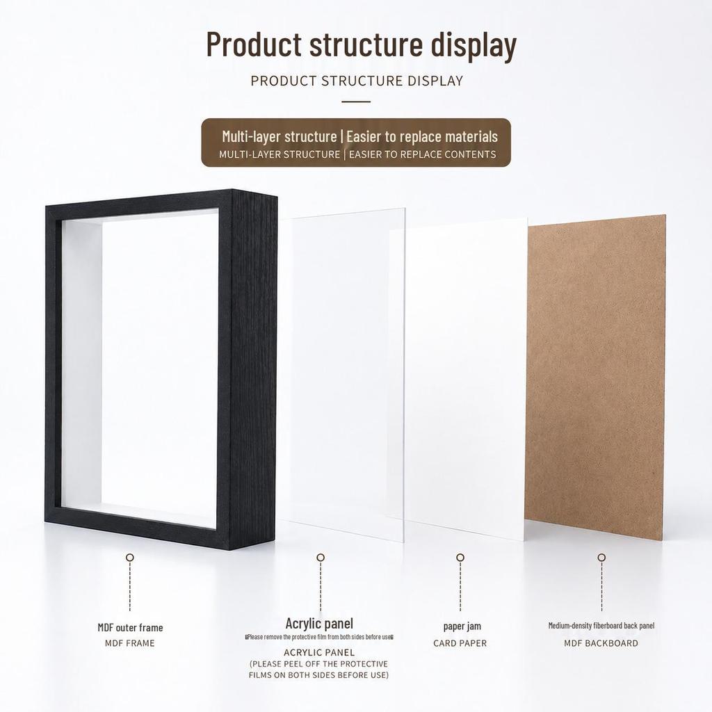 A4 Solid Wood Shadow Box Photo Frame, 10" Commemorative Deep Frame.