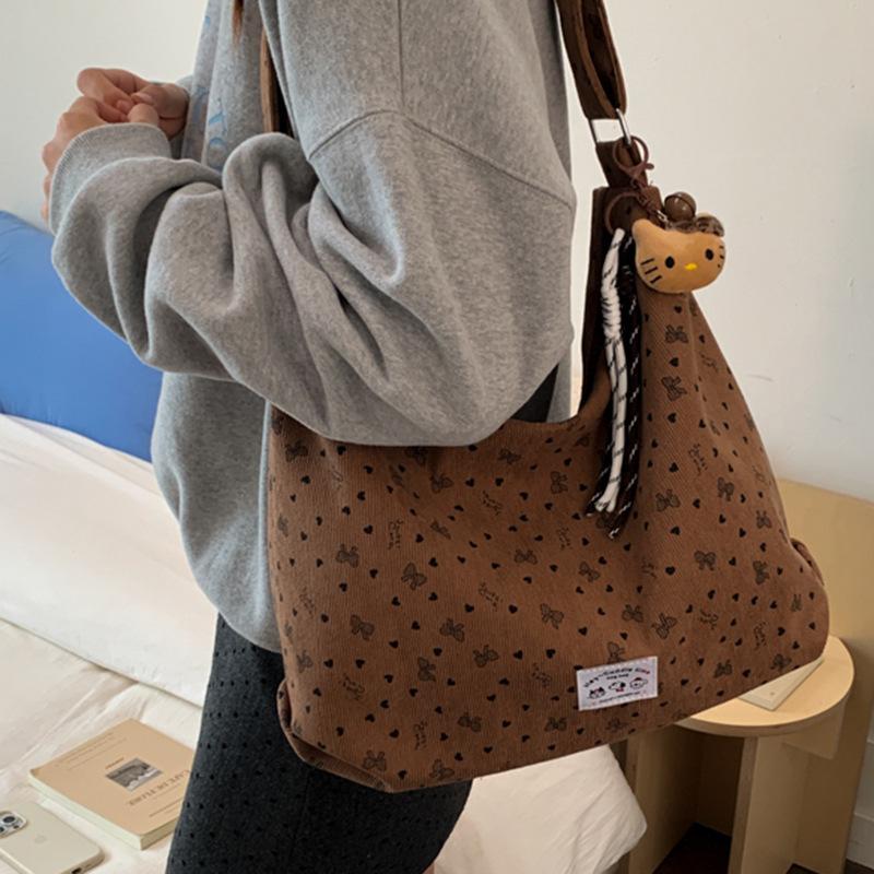 Simple Polka Dot Canvas Bag Autumn New Large-capacity Shoulder Bag Niche Fashion Commuter Tote Bag
