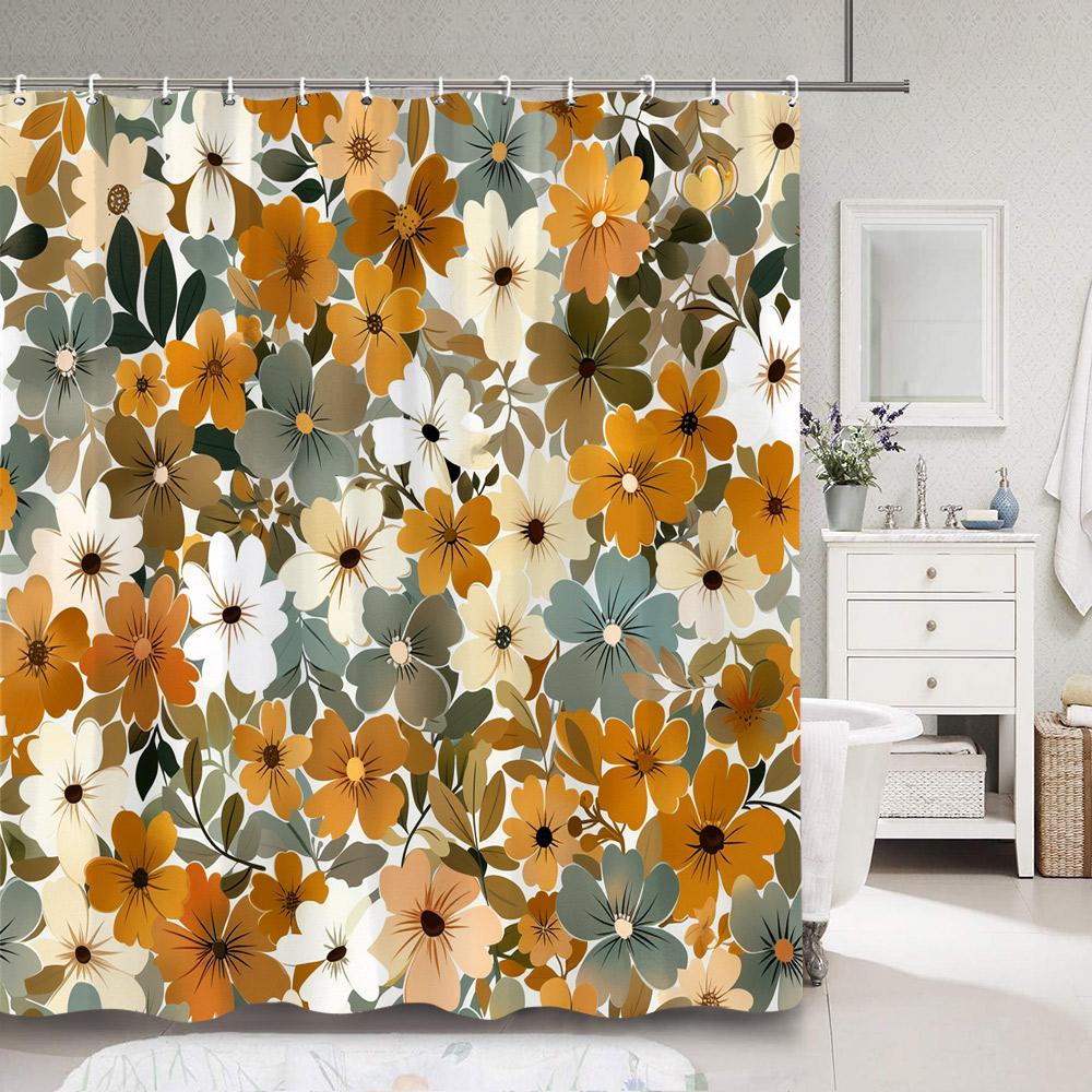 Modern Simple Colourful Leaf Shower Curtain Botanical Pattern Polyester Fabric Shower Curtains Bathroom Decoration With Hooks