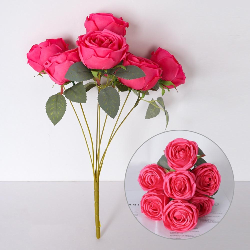 Multicolor Artifcial Rose Flower 7 Heads Photo Props Simulation Rose Flower DIY Green Leaves Faux Flower Rose Party Supplies