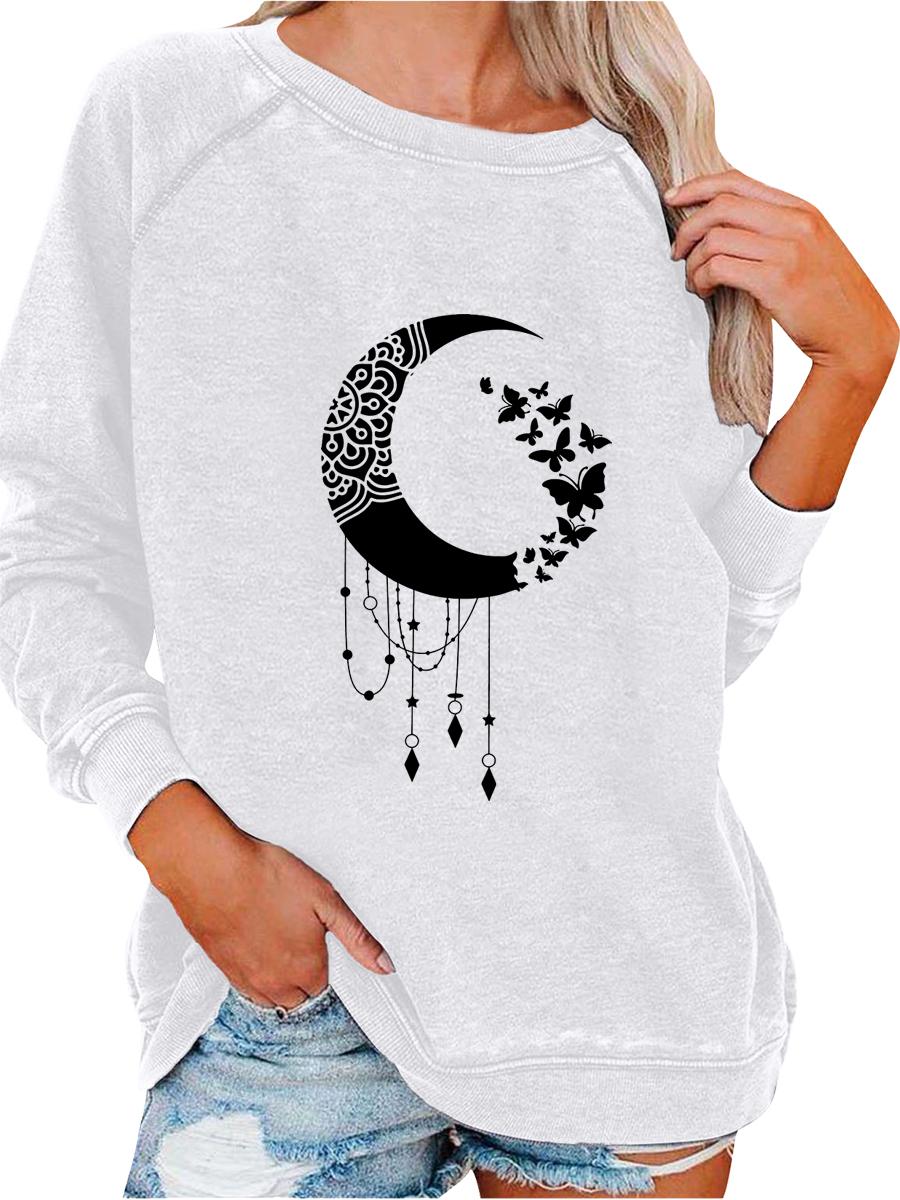 

Women s Loose Pullover Sweatshirt Spring/Fall Fashion Print Top S белый