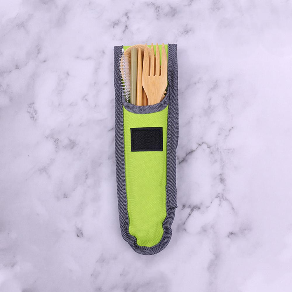 Set di Posate da Tavola Ecologico da 7 Pezzi Bambù Portatile Posate Coltello da Cena Forchetta Cucchiaio Bacchette Cannuccia con Borsa Set di Posate da Viaggio