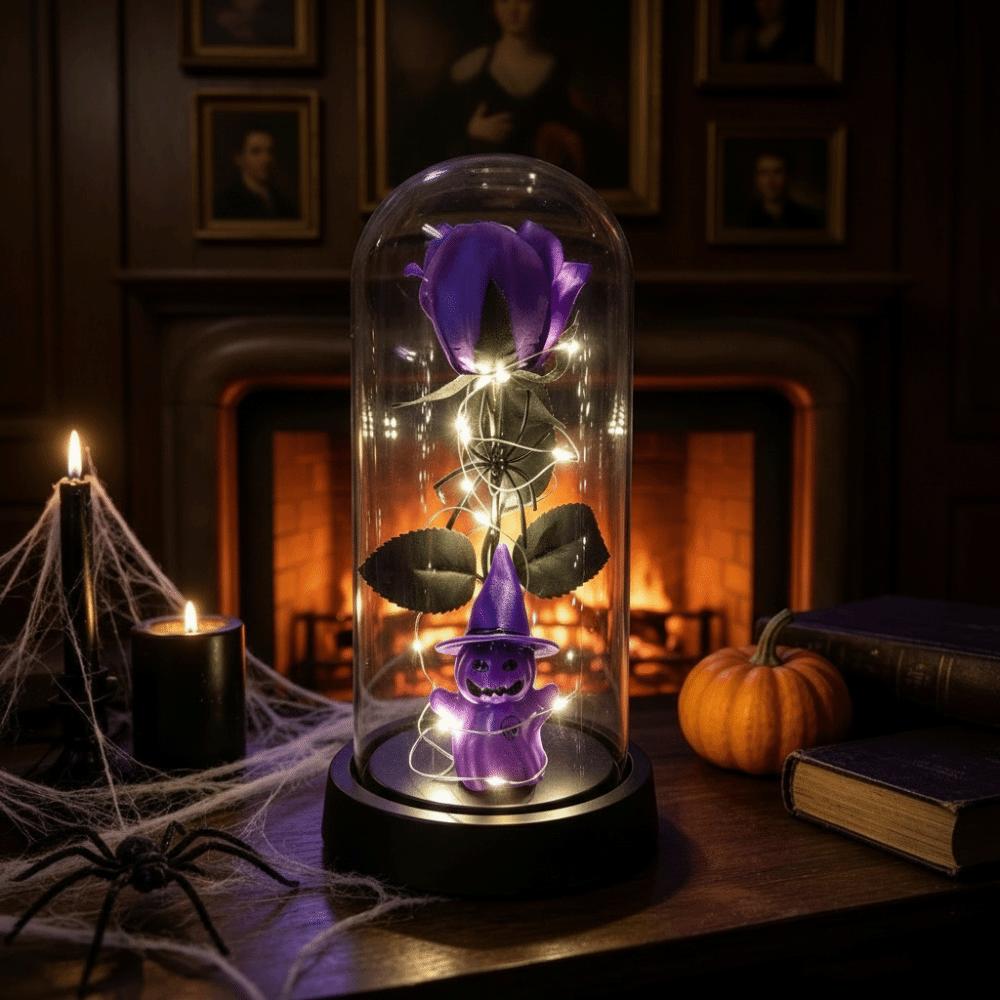 Realistic Artificial Rose Night Light Glass Dome Rose Ghost Rose Ornament Halloween