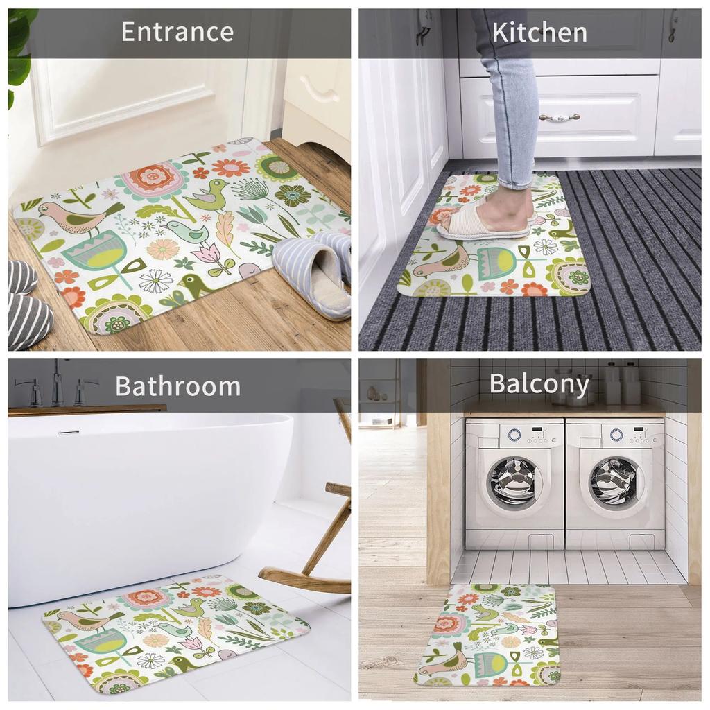 Birds and Blooms Springtime Anti-slip Doormat Floor Mat Durable Carpet Rug for Kitchen Entrance Home Bathroom Footpad Mats