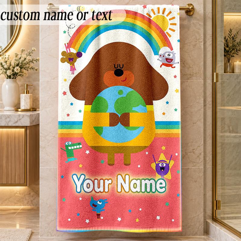 Beach TowelHey Duggee Custom Name Text Personalized Soft Towel for Beach Pool Indoor Home Decor Gift