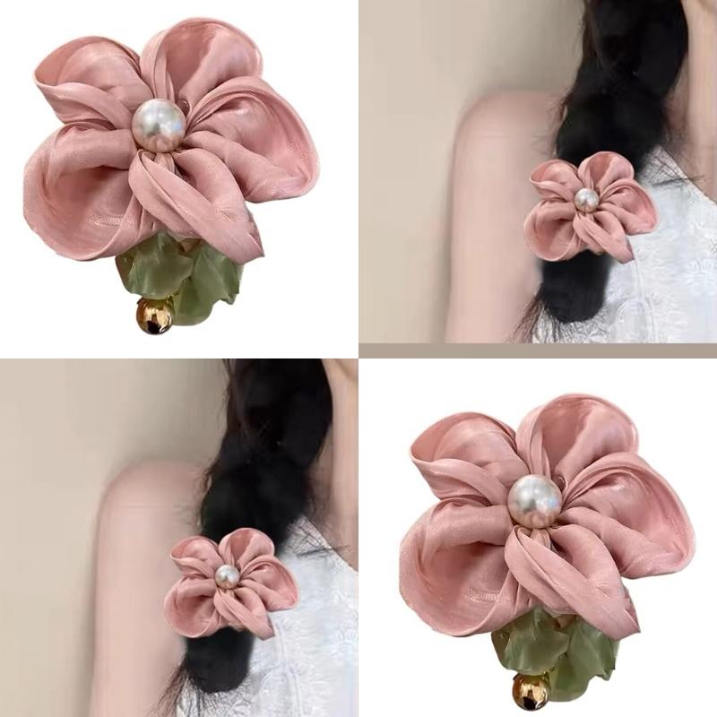 Elegantes florales Perlen-Haargummi für Frauen Bequem und stilvoll Elastisches Stoff-Blumen-Scrunchie Haarband Haarschmuck