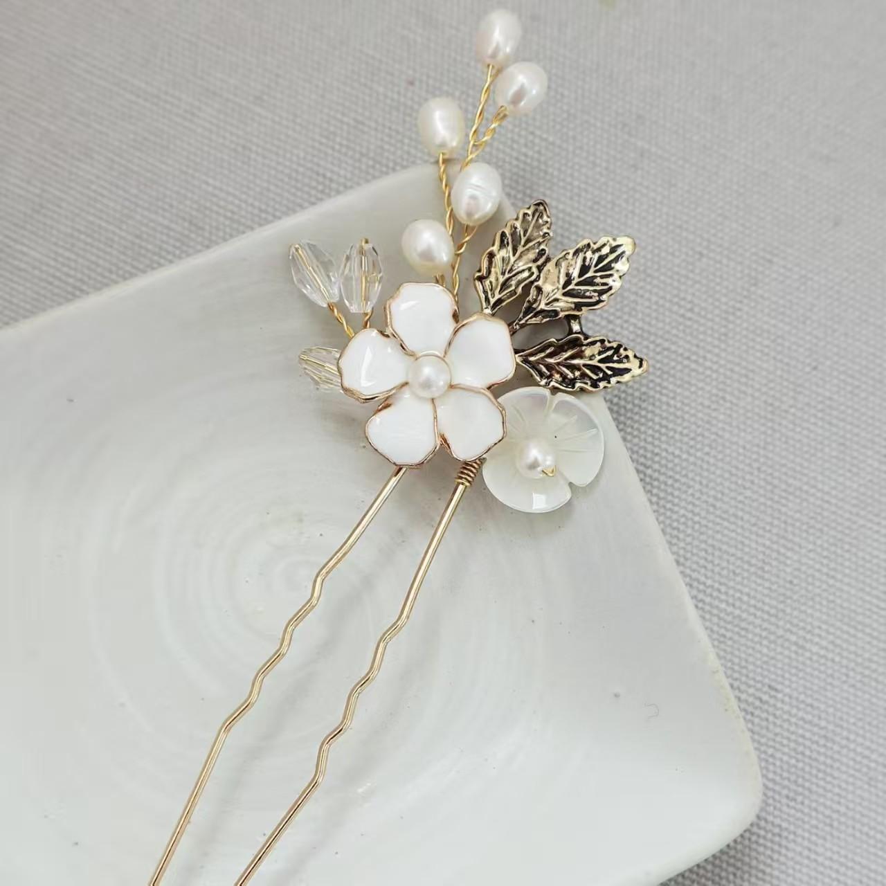 Europe and America Cross Border Exclusive Bridal Wedding Headdress Flower U-Shaped Hair Clasp Pin Hairpin