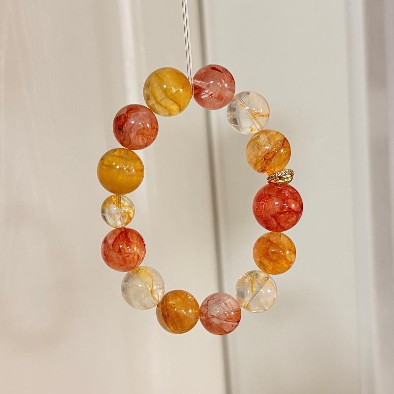 Handmade Natural Yellow Druzy Quartz Fluorite Red Crystal Bracelet Women Original Design High Aesthetic Appeal