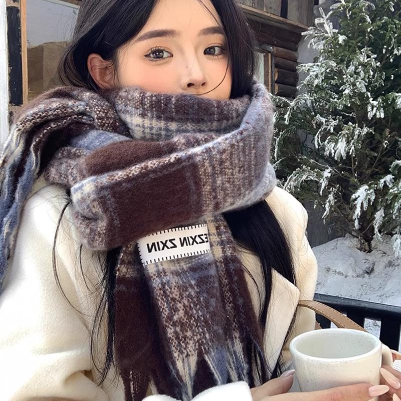2025  Plaid Scarf Women Autumn And Winter Korean Style  All-Match Thick Warm Couple Neck Scarf