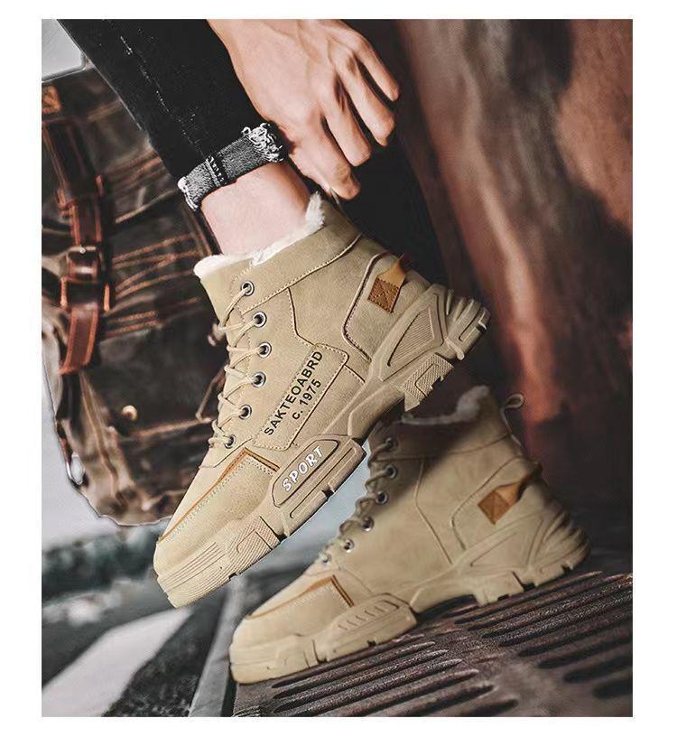 Winterstiefel aus Samt für Herren, hohe Stiefel, warm, dick, koreanischer Stil, All-Match, kurze Arbeitsstiefel aus Baumwolle