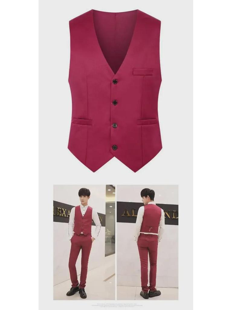 Men's Korean Style Slim Suit Vest - Business Casual for Spring & Autumn, Professional Groomsmen Dress Vest