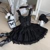 Toku en Yuu Lolita JSK Gothic Lolita Mori Girl Jumperrok met Kant Gevlochten Mini Gothic Prinses Schattig Lint Mori Girl Schoolfeest Jurk,