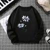 Women's Autumn Flower Print Round Neck Hoodie Ladies Oversized Casual Long Sleeved Pullover Tops