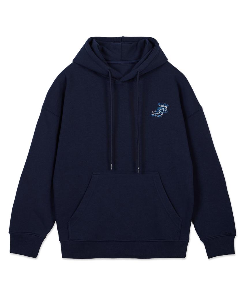 Graffiti Wide Shoulder Hoodie [Non-Fleece]_Navy