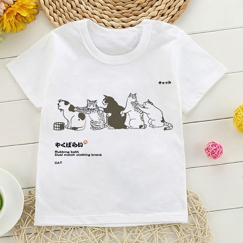 Japanese Anime Kid T Shirt Cat Kawaii Manga Children T-shirt Kids Clothes Tshirt Tops Tee Boys Girls Tee Baby Cute Y2k