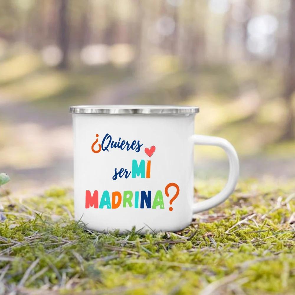 Would You Be My Godmother Printed Enamel Mug Cup Drink Milk Coffee Cups Marraine Request Retro Mugs Best Idea Gifts for Madrina