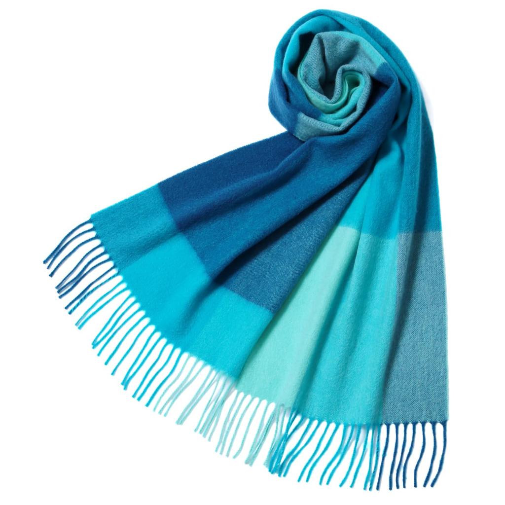 Washable Cashmere Scarf with Check Pattern Turquoise 30cm W X 176cm H Two 8cm [Intermode Collection] 100% (67813901) - (67813901D) - Approx.