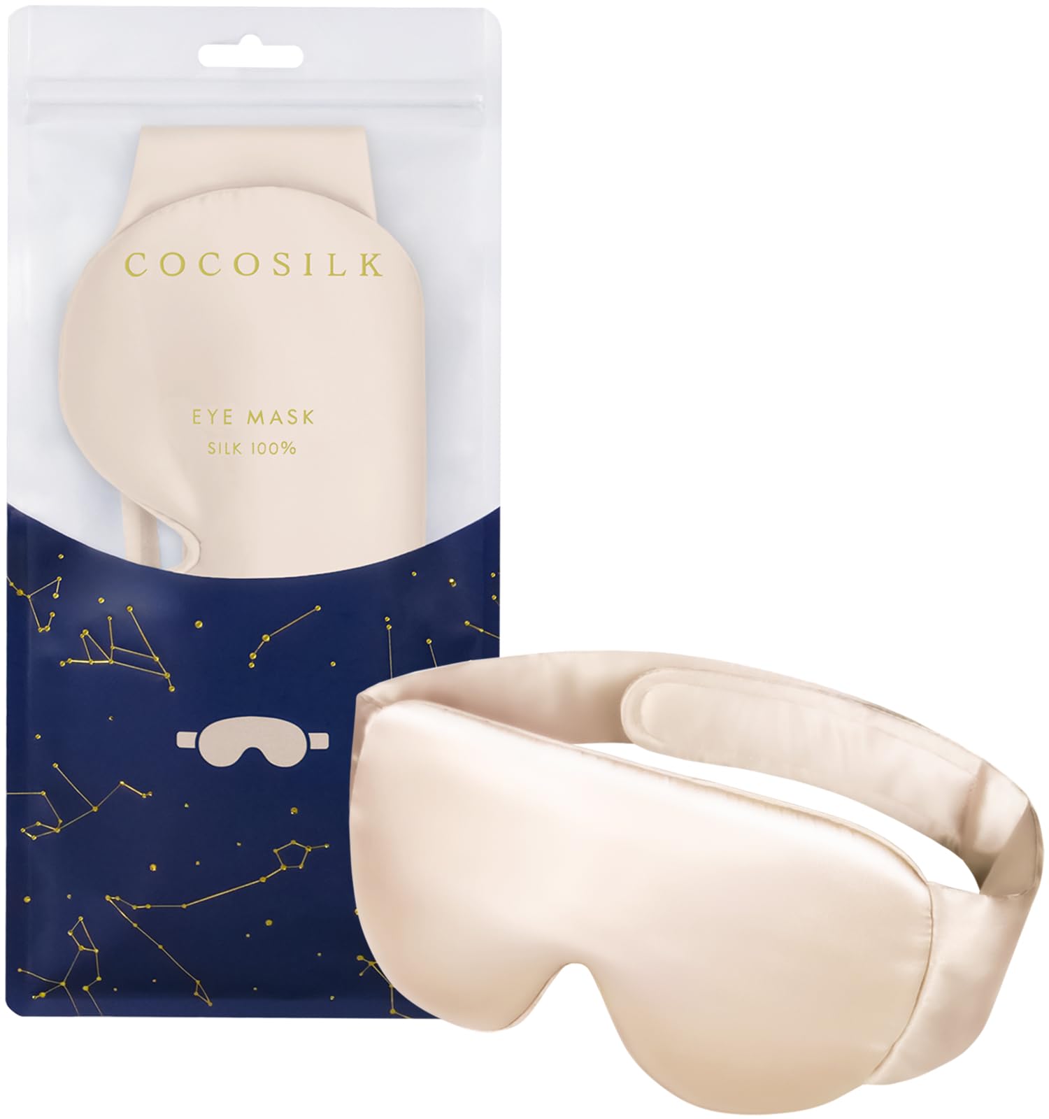 

COCOSILK Eye Light Restful Adjustable Silk Eye Sleep Eye Strain Cocosilk Mask, 100% Silk, 99.9% Blocking, Sleep, Breathable, Lightweight, Unisex, бежевый