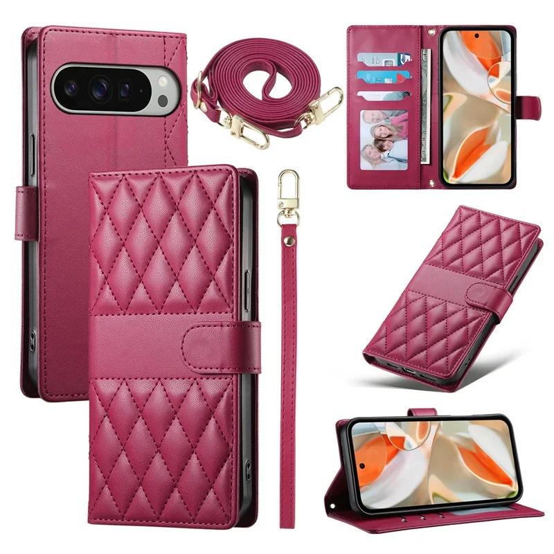 Long lanyard Flip Leather Case for Google Pixel 10 9 8 7 Pro XL 10A 9A 8A 7A Wallet Card Holder Pocket Phone Cover Coque Etui