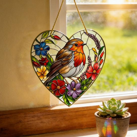 Yousheng Bird Suncatcher Stained Glass Hummingbird Window Hanging Ornament for Home Wall Garden Decor Bird Lover Gifts