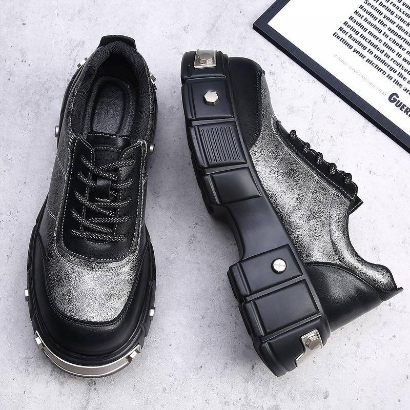 Thick-soled heightening metal rivets heavy industry trendy shoes new autumn iron element muffin big head leather shoes