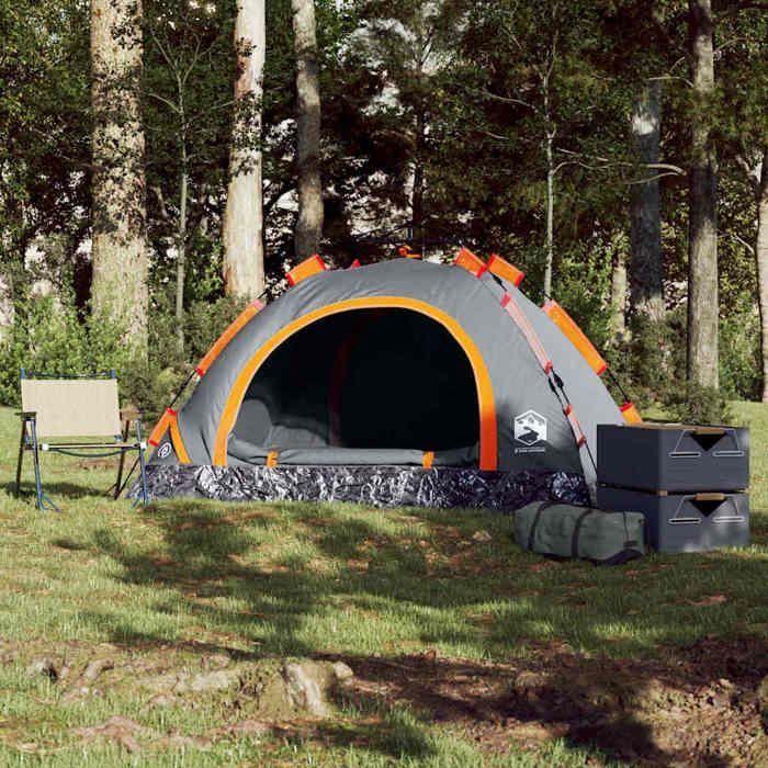 Tente de camping - vidaXL - 2 personnes - Imperméable - Système de dégagement rapide - Gris et orange