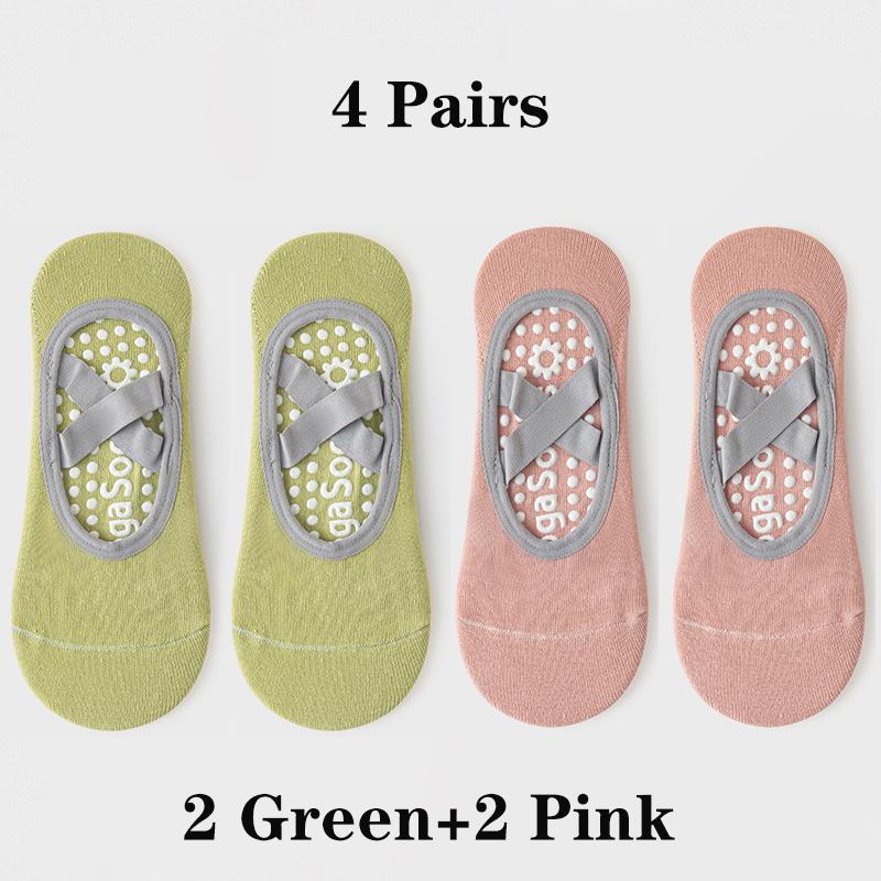 4 Pairs Yoga Socks for Women Bandage Pilates Non-Slip Grip Socks Backless Breathable Fitness Sports Ballet Dance Floor Socks