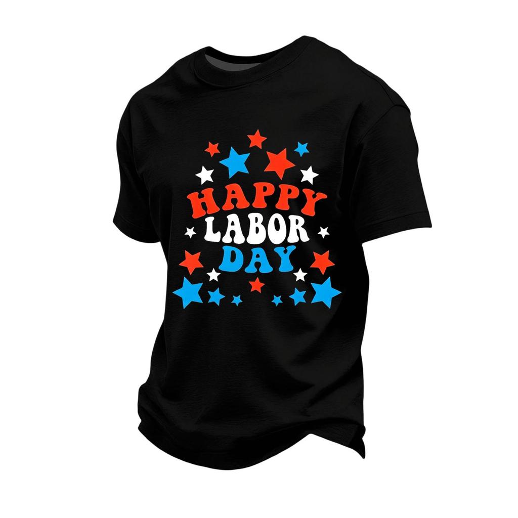 Men's Loose Fit Casual Short Sleeve T-Shirt Labor Day Graphic Print Crew Neck Comfortable Top