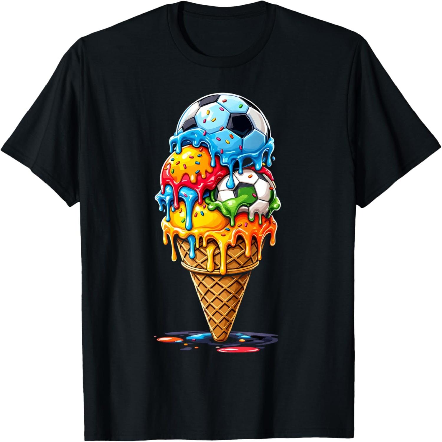 Soccer Drip Boys Girls Ice Cream Drip with Sprinkles Summer T-Shirt(1) S