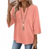 Damen V-Ausschnitt Spitze Patchwork 3/4 Ärmel Lässig Bluse Locker Einfarbige Tunika Top