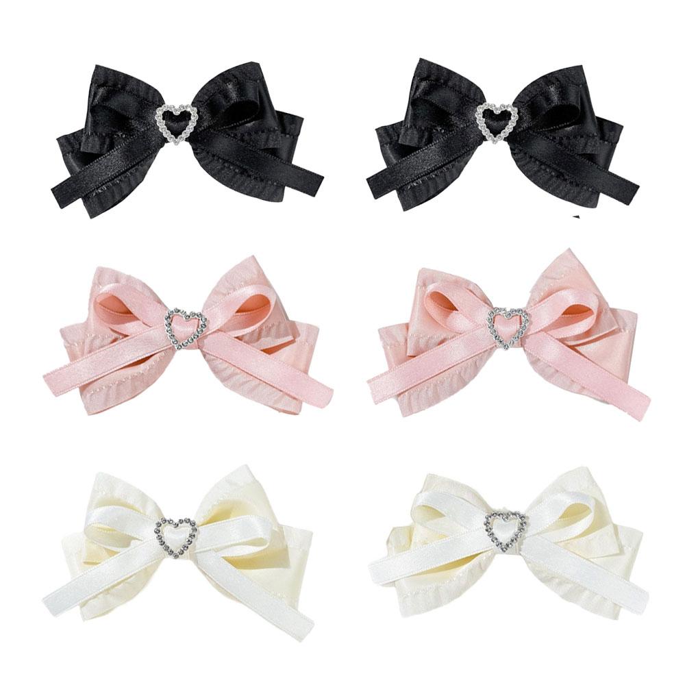2pcs Heart Shaped Bow Hair Clip Sweet Rhinestone Double Ponytail Headwear Kawaii Lolita Cosplay Headdress Jk Uniform Hair Accessory