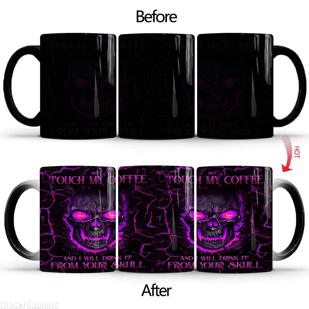 Color Changing Cups Touch My Coffee Mug 11oz 3D Fire Skull Black Ceramic Coffee Mug Halloween Gift Mug Gamer Husband Tea Cup