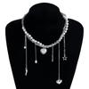 Multi-layer Heart-shaped Fringed Pearl Neck Chain Necklace Vintage Star Pendant Collarbone Chain