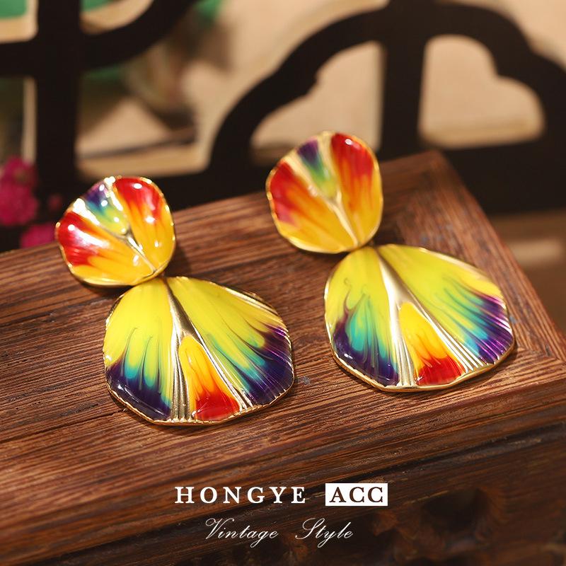 Van Gogh Vintage-Style Enamel Earrings – Unique High-End 925 Shell Design for Women