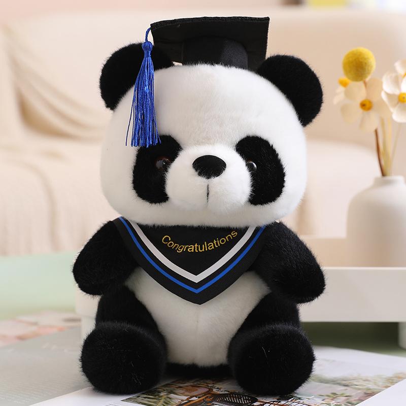 25cm Kawaii Doctor Panda Plush Toys Kawaii Panda Bears with Doctorial Hat Plushie Doll Stuffed Animal Toy Kids Graduation Gift