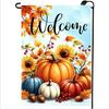 Fall Welcome Garden Ags for Outside 12x18 Double Sided, Burlap Autumn Thanksgiving Colorful Pumpkin Sunowers Seasonal Ga