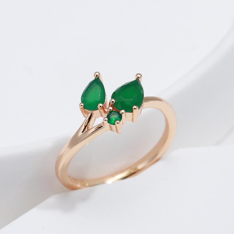 Kinel Green Leaf Zircon Rings For Women Rose Gold Color Daily Jewelry