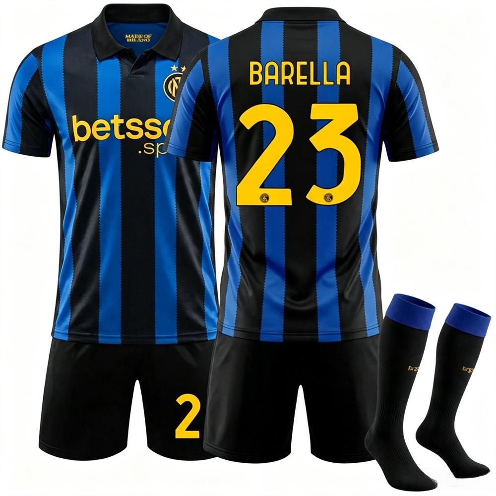 2627 New Style 9 Thuram 23 Barrera Striped Milan No. 10 Lautaro Jersey Inter Milan Home Football Uniform