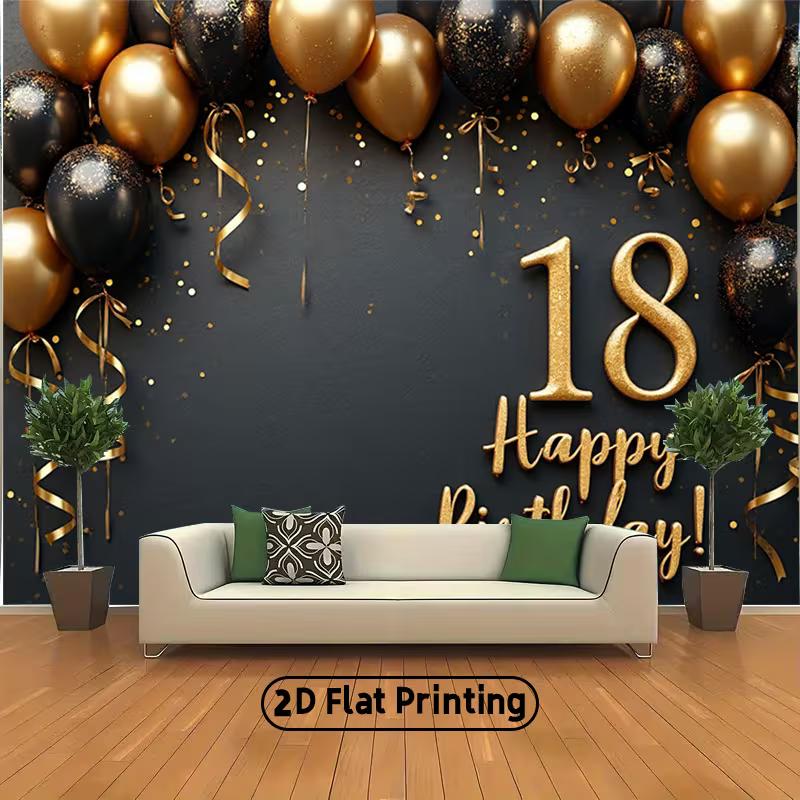 2D Elegant Black Gold Theme 18th Birthday Photography Background Cloth